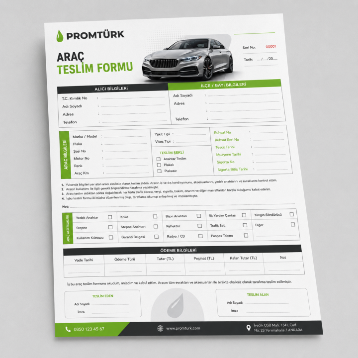 Araç Teslim Formu Baskı Nüshalı Kurumsal Oto Teslim Formu